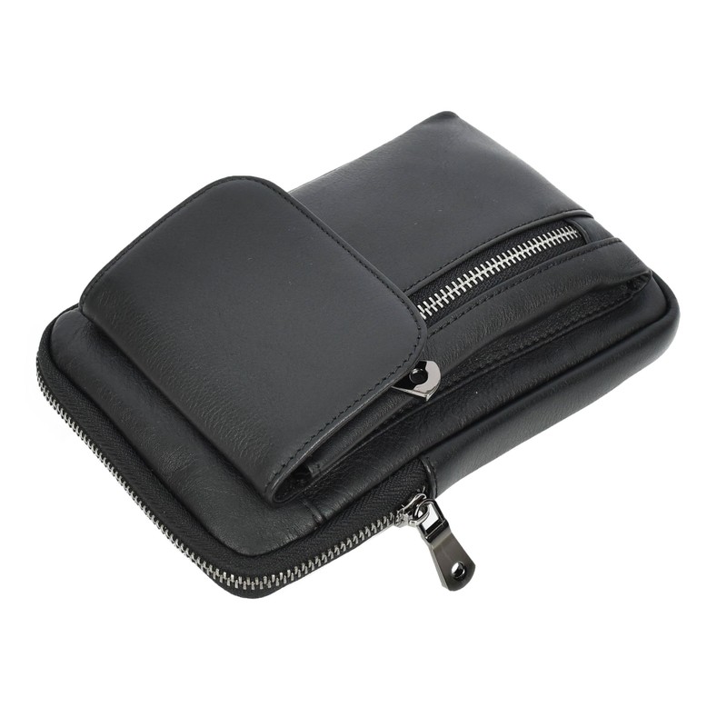 Men's Genuine Leather Multi-Pocket Travel Money Organiser Pouch HLG295 Black