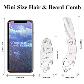 AhfuLife Peine de metal de acero inoxidable para cabello y barba, peine plegable multifuncional de bolsillo EDC con abridor de botellas que cabe en el