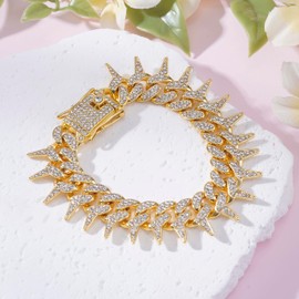 XU-SHITONG Hip-hop bracelet, suitable for both men and women, measuring 7.5 inches in length, designed with iridescent wings adorned with sparkling gemstones. (Gold style 02)