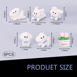 MOXRUQ 6 PCS Mini Dashboard Figurines Ornaments, Resin Cute Dog Interior Rearview Mirror Ornament, Funny Dashboard Decorations, Room Desktop Garden Landscape Decor for Men Women (Dog & Tulip)