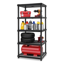 IRIS USA 5-Shelf Heavy Duty Deep Plastic Storage Shelves, 750lb Capacity, 75" H x 36" W x 24" D, Large Modular Shelving Unit Storage Organizer for Garage, Home, & Bathroom, Rack - Black