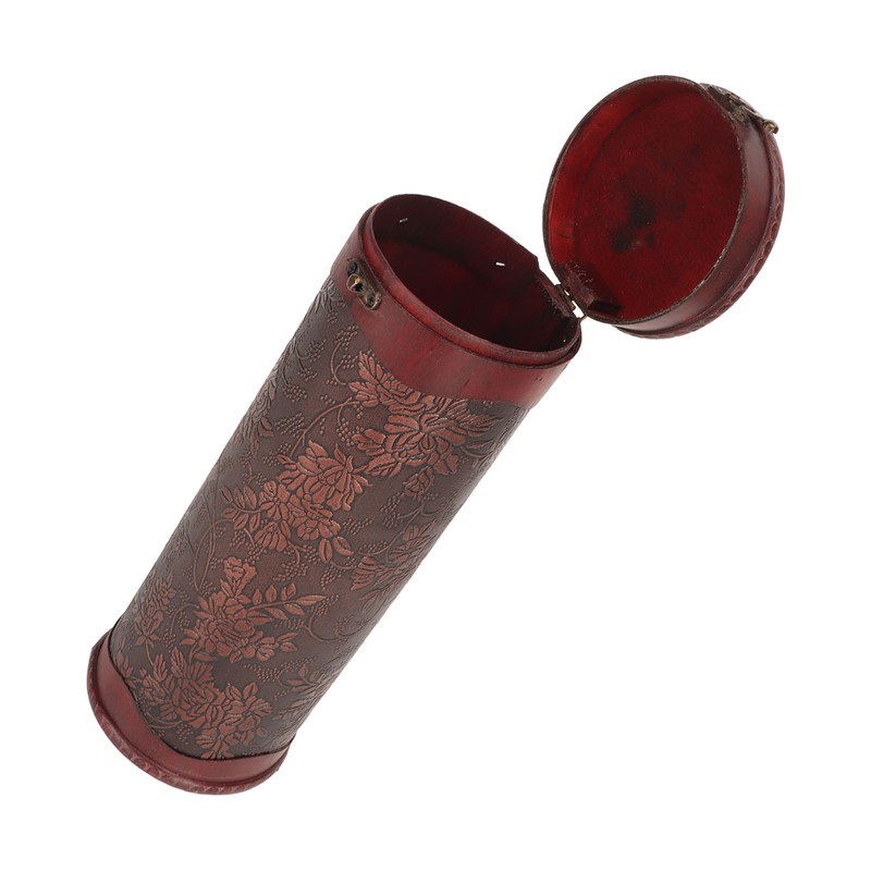 Antique Finish Wooden Wine Bottle Box Grape Pattern Artificial Leather