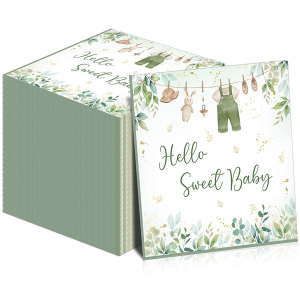 Yeaqee 100 Pcs Greenery Baby Shower Napkins Jungle Animal Sage