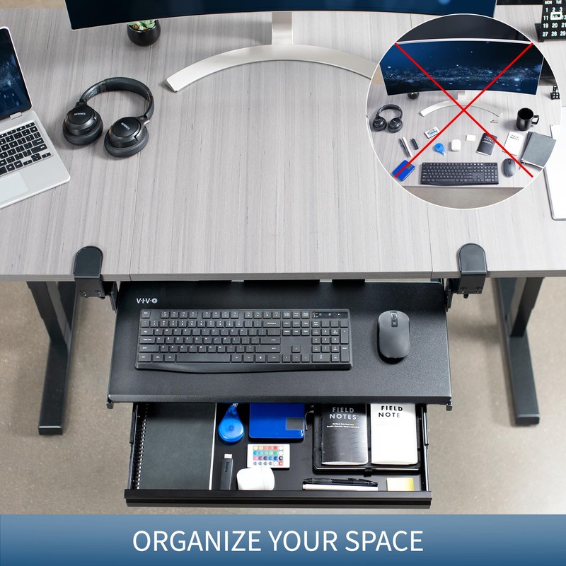 VIVO Large Height Adjustable Clamp-on Keyboard Tray, Extra Sturdy Pull