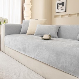 tianxinbaobei Chenille Couch Cover Waterproof, Dirt Resistant Sofa Covers,Washable and Non Slip Sofa Slipcovers for Living Room, Bedroom（Light Gray/36"x63"/Loveseat Sofa Cover）