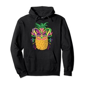 Mardi Gras Jester Pineapple Mask Carnival Party Fruit Lover Pullover Hoodie