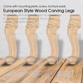 La Vane 10 inch / 25cm Wooden Furniture Legs, Set of 4 European Style Solid Wood Carving Furniture Replacement Feet Decoration for Sofa Cabinet Wardrobe Table Loveseat