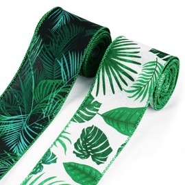 Habbiful 2.5"180 Inches Spring Green Leaves Wired Edge Burlap Jute Ribbon for DIY Crafts Gift Wrapping Wreath Bows Home Wedding Birthday Party Decoration