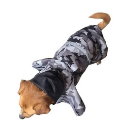 Mikayoo Large Dog Camouflage Raincoat Ajustable Pet Waterproof Clothes Lightweight Rain Jacket Poncho Hoodies with Strip Reflective(Gray L)