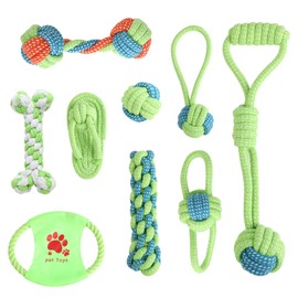 KITDAHOM Set of 9 Dog Toys - Puppy Toy - Cotton Material - Promotes Dental Care, Relieves Stress, Prevents Furniture Damage - For Small Dogs, Dog Play and Training (Green)