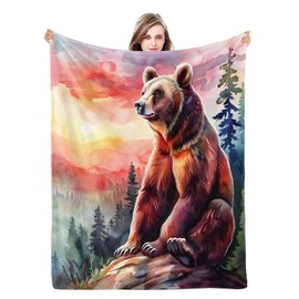 Naniopick Sunset Bear Throw Blanket Gifts for Adults Kids, 340GSM Bear Themed Gifts for Women Men, 50"x60"Christmas Birthday Gifts for Girls Boys, Mountain Throw Decor for Bedroom Living Room Sofa