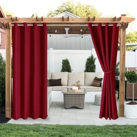 LORDTEX Linen Look Indoor/Outdoor Curtains, 52" W x 108" L, Red Waterproof, Privacy, Sun Blocking Textured Grommet Curtains for Patio, Pergola, Porch, Deck, Lanai, and Cabana, Set of 2 Panels
