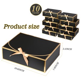 WLUSEAXI 10 Pack Gold Foil Gift Boxes with Lids, 10.6x7.8x3.1Inch Luxury Bridesmaid Proposal Box, Black Gift Boxes for Presents, Wedding, Baby Shower, Birthday Party