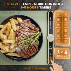 Turniton Warming Mat for Food - Silicone Electric Warming Tray with 9 Temp Levels, Timer & Auto Shut-Off, Foldable Food Heating Mat for Buffet,Parties,Gatherings & Daily Use