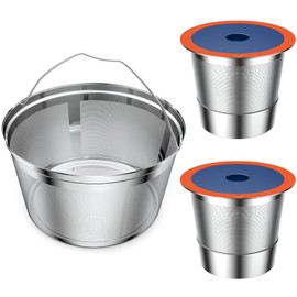 Reusable Coffee Filter For Keurig K Duo,Stainless Steel Reusable 8-12 Cup Basket for K-Duo Essentials and K Duo Brewers Makers, 2 Pack Reusable K Cups and 1 coffee filter