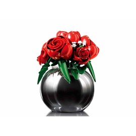 Decorative Red Rose Bouquet with Black Ceramic Vase, Artificial Flowers Home Decor, M38-P8061
