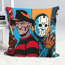 The Beach Stop Freddy Krueger & Jason Voorhees Scary Horror Movie Themed Accent Cushion Cover | Unique Home Decor Inspo Gift Idea | 45x45cm 18x18” | Freddy & Jason