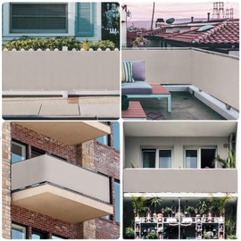 Sekey Balcony Privacy Screen, Balcony Cover, Balcony Cladding, Opaque, Wind and UV Protection, 100% Privacy with Eyelets, Nylon Cable Ties and Cord, Taupe, 0.9 x 4 m