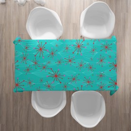 ReMod Tablecloth Mid Century Modern MCM Vintage Style Retro (Blue Starburst, 104x60)