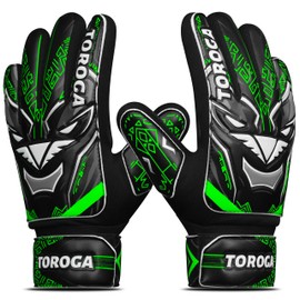 TOROGA Football Goalkeeper Gloves For Boys, Kids Children Youth Soccer Goalie Gloves with 4mm Latex Finger Spine Protection Super Grip Palm Goalkeeping Gloves (Green, 4)