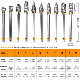 Faankiton 10PCS Tungsten Carbide Rotary Burrs, Carbide Die Grinder Bits Compatible with Dremel, Metal Grinding Bit, Wood Carving Drill Bit, Rotary Burr Drill Bit, Die Grinder Bits Rotary File