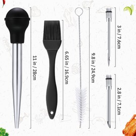 5 Pieces Large Turkey Baster Set Including 1 Stainless Steel Turkey Baster 2 Needles 1 Basting Brush and Cleaning Brush for Kitchen Baking Cooking Beef Pork Fish