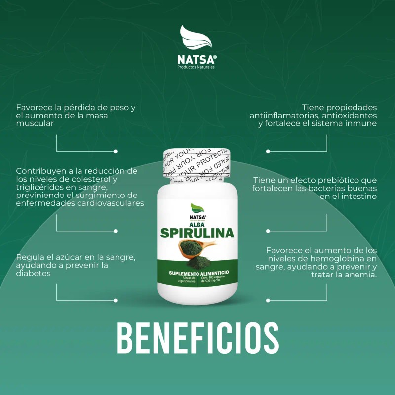 Alga Spirulina 100 Cápsulas Aporta Minerales Proteinas Anti Anemico Excelente
