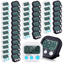 Xuhal 50 Pieces Digital Kitchen Timer Bulk, Small Magnetic Timers for Classroom, Digits Stopwatch Clock Timer for Cooking Baking Sports Games Office, Not Including Battery (Black,white)
