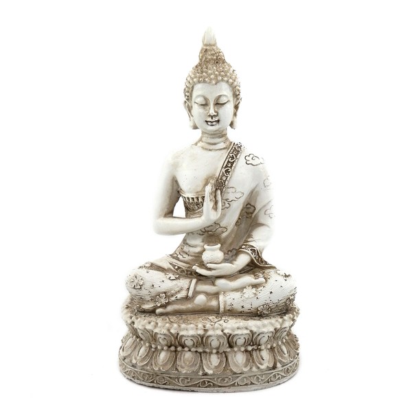 Ornerx Thai Sitting Buddha Statue for Home Decor Ivory 6.7