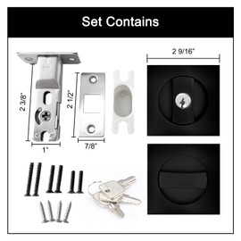 Pocket Door Lock with Key,Privacy Door Hardware Suitable for Bathroom Bedroom etc Recessed 2 Sided, 2 3/8" Backset, Invisible Hardware for 1 3/8” to 2 3/16” Thickness Door (Black)
