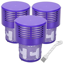 Replacement V10 Filters for Dyson V10 Cyclone Series, V10 Absolute, V10 Animal, V10 Total Clean, SV12, Replace Part No. 969082-01, 3 Pack Filters and 1 Clean Brush