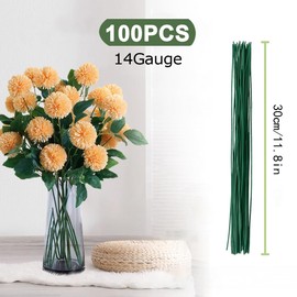 Floral Wire Stems Green Flower Stems Plastic Florist Wires Stems 2mm 100 Pcs Bouquet Stub Wire Artificial Floral Rod Flexible Floristry Sticks Craft Wire for DIY Crafting Bouquet