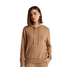 GreenMount Women's Essential Cashmere Hoodie with Pocket Front Casual Long Sleeve Pullover Sweater Camel