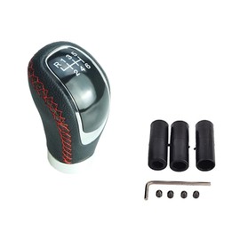 Universal Gear Knob 5 Gears / 6 Gears Perforated with 3 Adapters - Black/Chrome, Red Stitching