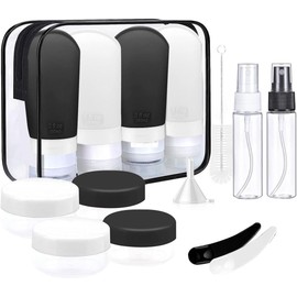 Kit de Viaje, Set de 16 Travel Essentials, 4 Botellas de Viaje 90ml Avion para Champú/ Acondicionador/ Loción/ Lavado Corporal, Viaje Accesorios Anti Fugas, Recipientes para Viaje de Silicon