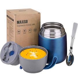 Thermos Food Jar for Hot & Cold Food for Kids Adult, 17 oz Set Soup Thermos Hot Food Containers for Lunch, 1 Pack Insulated Food Jar with Spoon (Dark blue (1 Pack))