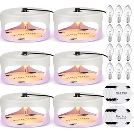Qualirey 6 Pack Flea Traps with 8 Sticky Disc 12 Bulbs 4 Electric Wires Flea Traps for Inside Your Home Safe Light Trap for Indoor Safe to Pets (White Purple)