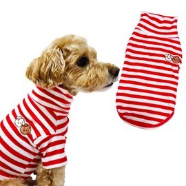 Turtleneck Dog Shirt Cute Doggie Embroidery Super Soft Dog Sweatshirt Stretchy Striped Puppy Pullover for Cats Small Medium Large Dogs (Red Striped, Medium)