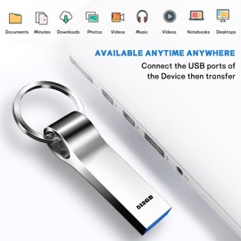 Tisful Memory Stick 512GB High Speed USB Stick 3.0 Large Capacity Flash Drive Durable Metallic Pendrive Mini Portable Silver Thumb Drive 512GB with Keyring for PC/Laptop/Tablet/Auto