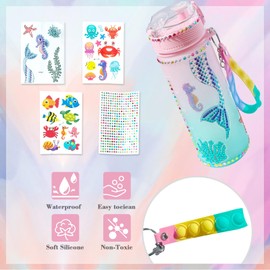 KOOLYI DIY Decorate Your Own Water Bottle Kits（600ml） for Girls Age 4-6-8-12, Diamond Paste Painting Crafts,Fun Arts and Crafts Gifts Toys for Girls Birthday and Christmas.