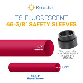 KastLite T8 Fluorescent 46-3/8" Safety Sleeves | Red | Fits T8 Lamps Only | 1 1/4" Diameter | 6 Pack