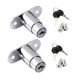 Sliding Door Lock, Furniture Lock, Cabinet Lock, Cylinder Furniture Lock, Push Lock for Drawer, with Key Set for Filing Cabinets, Cabinet Doors, Showcases, Drawers and Cabinets Accessories (Silver)