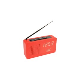 FISURA - Red Radio Alarm Clock, Portable Desk Radio, Digital Alarm Clock with Radio 17.7 x 4.5 x 9 cm. Material: Wood.
