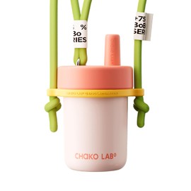 CHAKO LAB Kids Water Bottle with Carrying Rope and Straps | Vacuum Insulated Stainless Steel 16oz for School and Trvels | Two Travel Carrying Options | Strawberry Pink