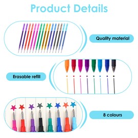 Jawfait 16 Pcs 0.7 mm Erasable Gel Ink Pen Refills Compatible with Frixion Friction, Multicolor Retractable Fine Point Click Pilot Pen Refill for Draw Write Supplies (8 Colors-Blue Navy Black Purple)