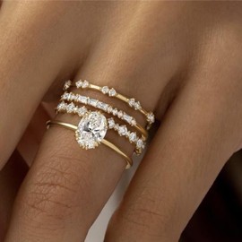 HUASAI Gold Rings for Women Non Tarnish 14K Gold Plated Stackable Rings for Women Dainty Gold Statement Rings Cubic Zirconia Rings Engagement Rings for Wedding Jewelry Gifts