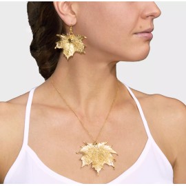Zhannel Real Leaf Hook Drop EARRINGS Sugar Maple in 24k Yellow gold Genuine Leaf