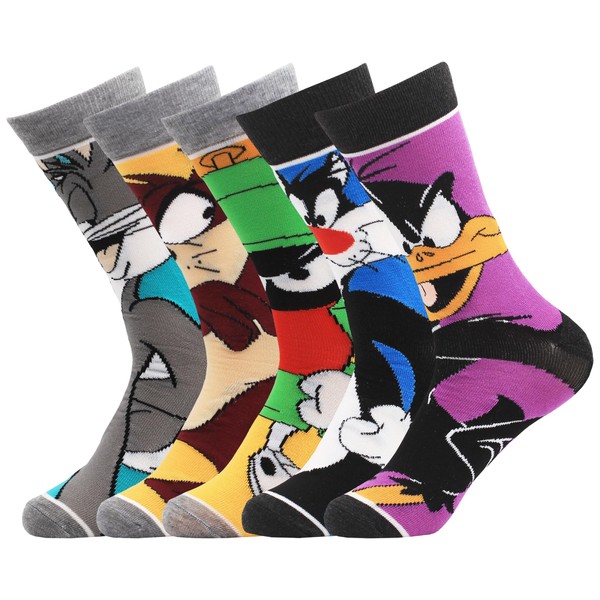 Casual Patterned Crew Socks Pack(5 Pairs) Funny Crazy Novelty Comics Cotton Socks for Men Women
