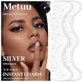 24 PCS Silver Glitter Freckle Tattoos, Glitter Freckle Face Temporary Tattoo, Glitter Face Makeup Accessories, Easy to Remove, Waterproof