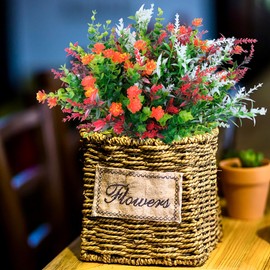 AUMVEYI 10 Bundles Artificial Plants Outdoor Fake Flowers, UV Resistant Faux Plastic Lavender Flower Bushes, Boxwood Artificial Greenery Shrubs for Outside Indoor Garden Patio Window Yard Décor